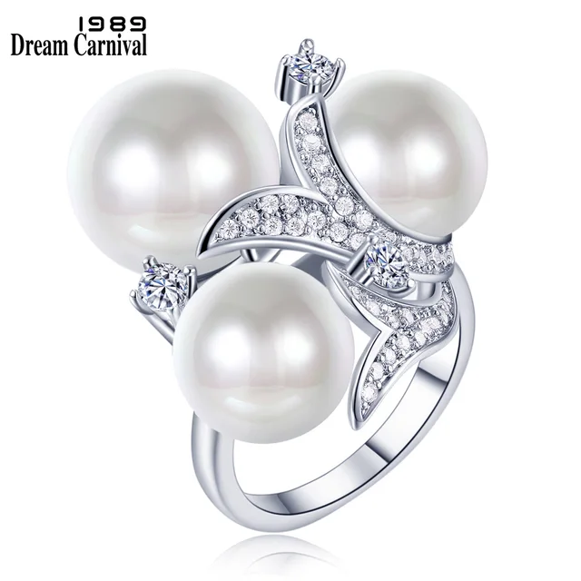 DreamCarnival 1989 Created Pearls Wedding Ring for Women Anniversary Zircon Gift DreamCarnival 1989 Created Pearls Wedding Ring for Women Anniversary Zircon Gift