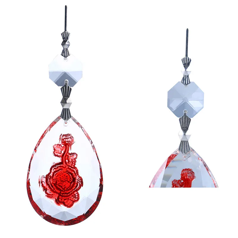 50mm Red Facet Rose Glass Crystal Prisms Suncatcher Chandeliers Parts Garland 1 Beads & 2 hooks Lustres Lamp Hang Drops Decor (6)