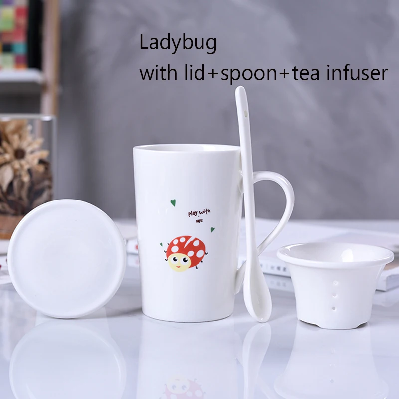 Unibird 400 мл Мультяшные керамические кружки с чаем для заварки влюбленных подарок кофейные кружки Питьевая чашка посуда для напитков молочный стакан для завтрака - Цвет: Ladybug Tea Infuser