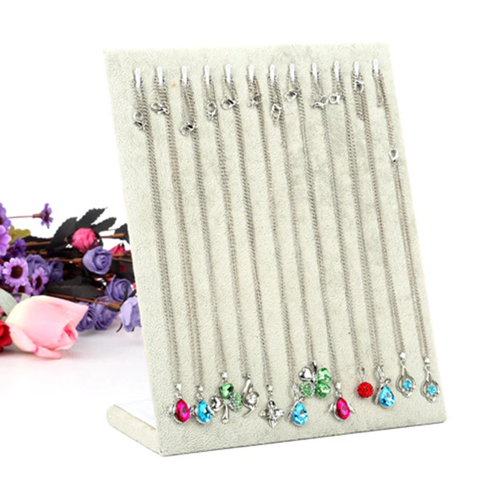 L-shape Velvet 10 Hooks Necklace Chain Pendant Hanging Holder Display Stand Pad Shop Counter Organizer