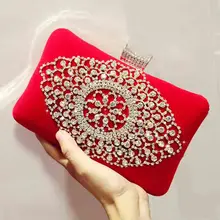 Благородный женский вельветовый клатч, кошелек, вечерние сумочки со стразами для невесты, черный/красный бриллианты, Свадебная вечеринка, сумка для ужина, цепочка, сумка на плечо
