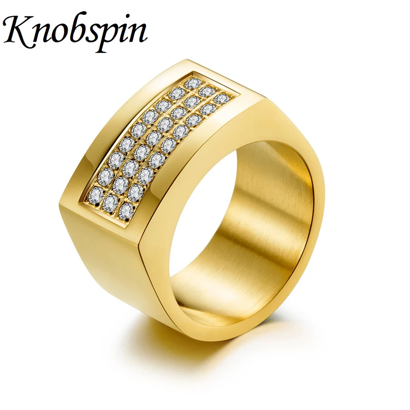 

Titanium Steel Three Rows Zirconia Men's Ring High Quality Punk Rock Party Fashion 3 Colors Male Ring Jewelry anel masculino
