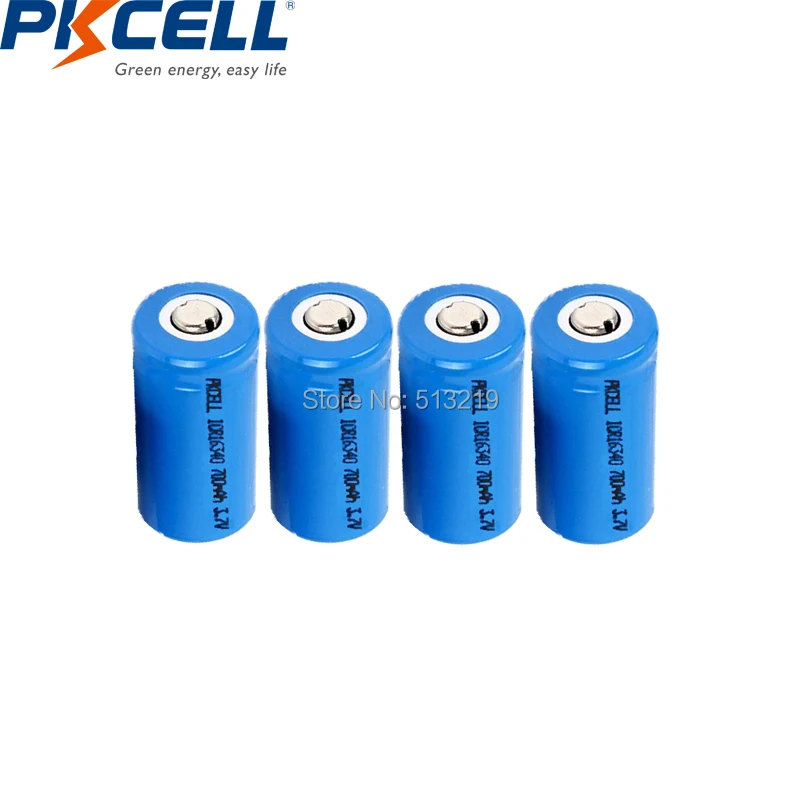 

4PCS PKCELL 3.7V CR123A Rechargeable Batteries 16340 CR17345 17345 700mAh Li-ion Rechargeable Battery button top