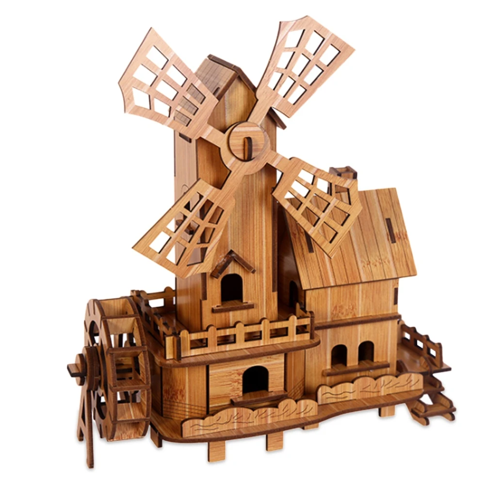 

Bamboo Wooden 3D Puzzles Creative Windmill Phonograph Jigsaw Fun Puzzle Assembly Kit Learning Education Toys for Children Gifts