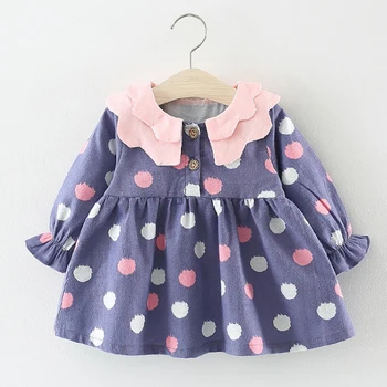 

Baby Dresses New Spring Autumn Fashion New Baby Girl Clothes Cute Dot Cotton Long Sleeve Baby Clothing Kids Doll Collar Dress