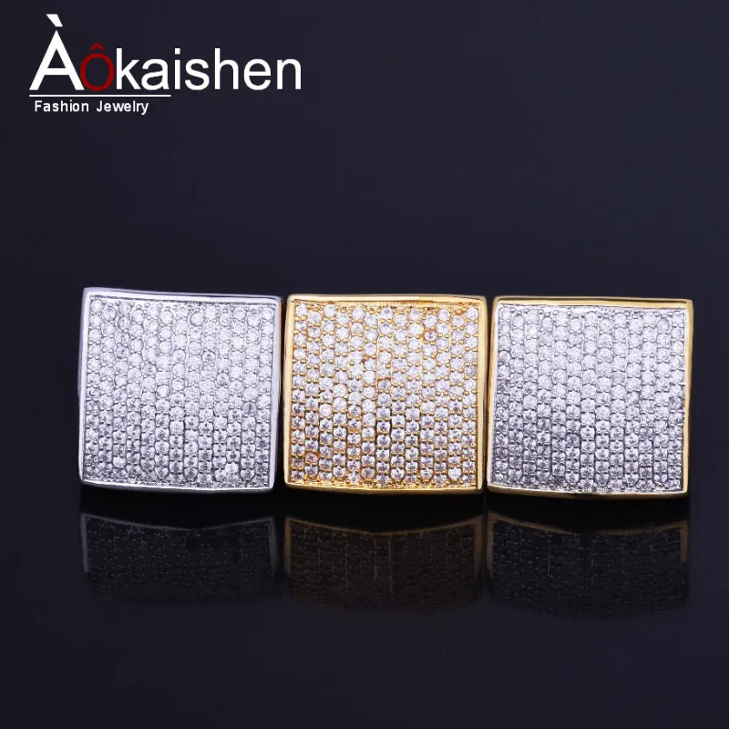 

Bling Bling Men's AAA+Zircon Ring Gold Silver Copper Material Iced Out Full CZ Square Rings Fashion Hip Hop Jewelry Size 7-12