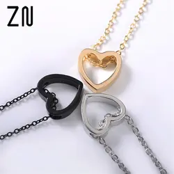 ZN 2018 модные, в форме сердца Чокеры ожерелье s для женщин полая форма пара любящих сердец из нержавеющей стали цвет ожерелье