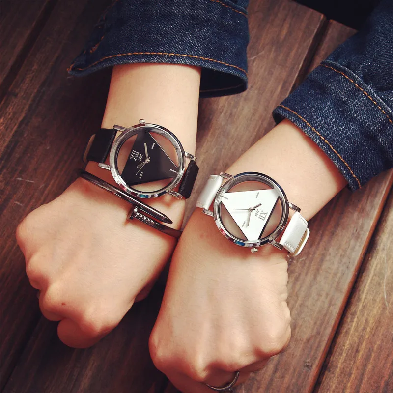 Модные треугольные прозрачные часы женские кожаные saat reloj mujer relogio feminino | Наручные