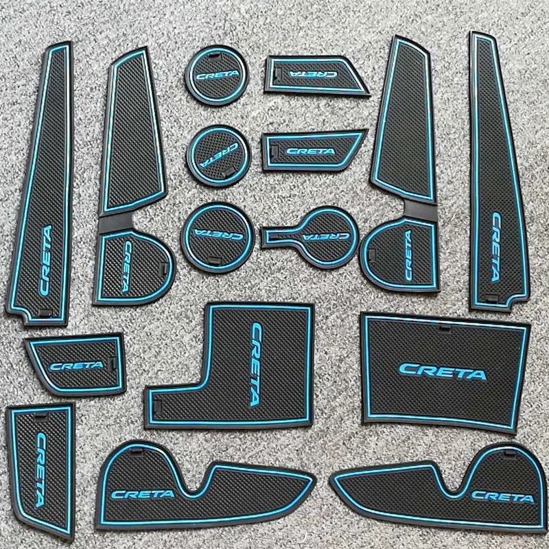 

NEW Silica Gel Mats For Hyundai Creta Gate Slot Pad Door Pad Blue Letters Non-Slip Interior Door Mat Cup Pad for Creta