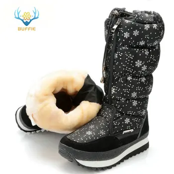 

black high version winter women boots snowflake upper lace-up zipper high leg boots female snow boots big size 40 41 warm boots