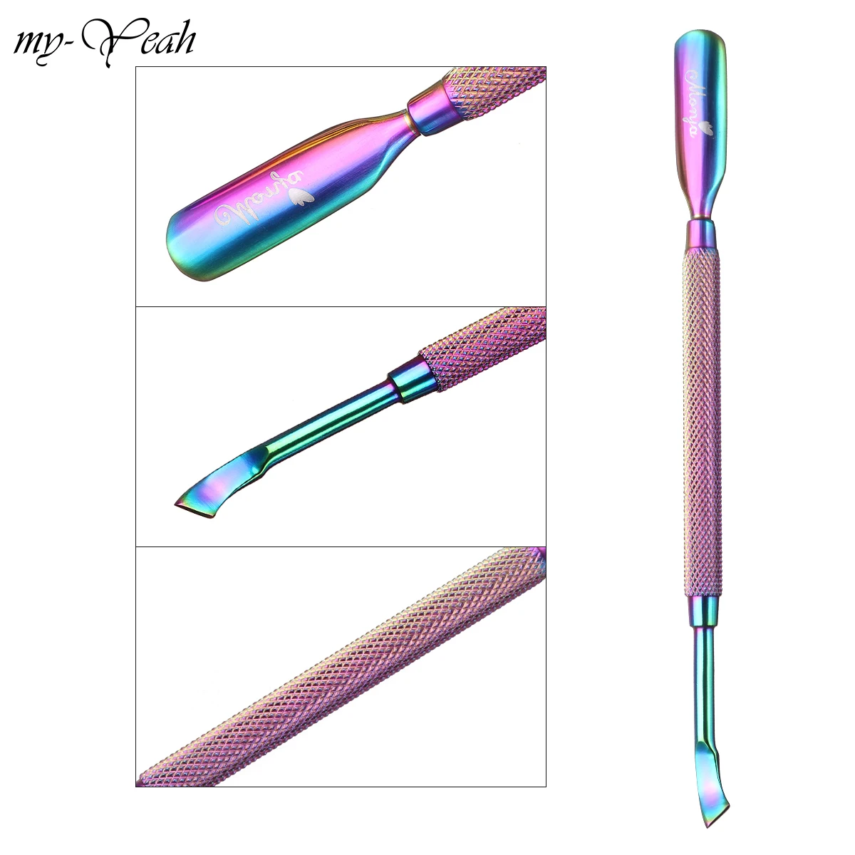 

my-Yeah Nail Art 2 Ways Chameleon Stainless Steel Plating Dirt Dust Remove Cleaning Curved Cuticle Pusher Manicure Pedicure Tool