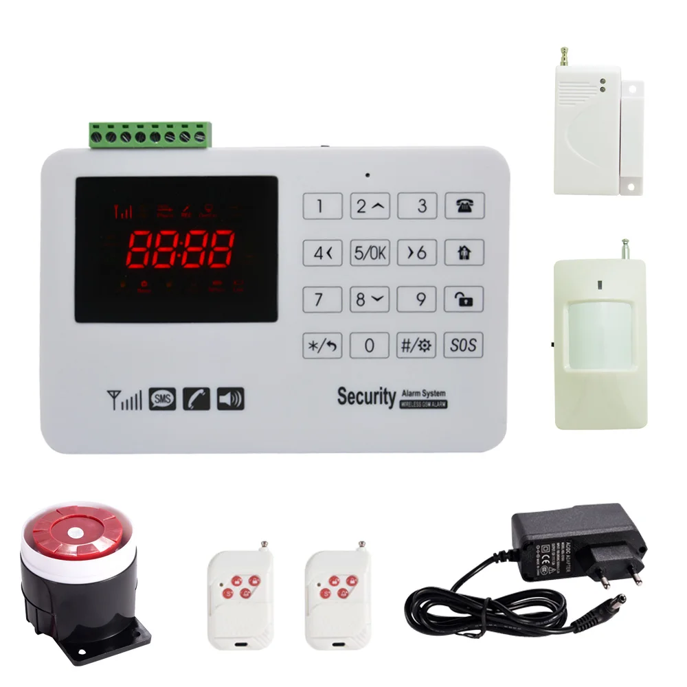 Домашняя защита GSM SMS Беспроводная сигнализация PIR детектор движения дымовая сигнализация с магнитом датчик двери Беспроводная сирена