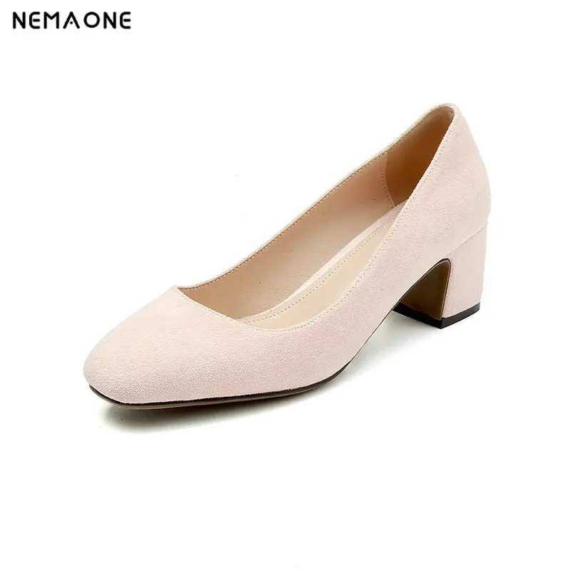 

Hot Sale 2019 Shallow Women Pumps Square Toe Heel Women Shoes Mid Heels Dress Work Pumps Comfortable Ladies Shoes 34-43