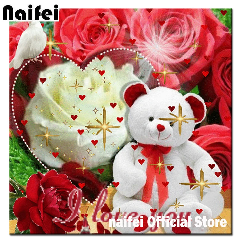 

Full Square/Round Drill 5D DIY Diamond Painting cartoon bear and rose flower love 3D Embroidery Cross Stitch 5D Home Decor Gift