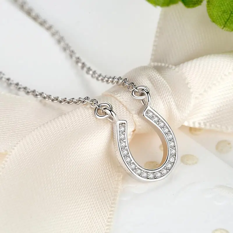 ELESHE 2019 New Fashion 925 Sterling Silver Link Chain Necklace Crystal U Shape Hook Pendant Necklace for Women Vintage Jewelry