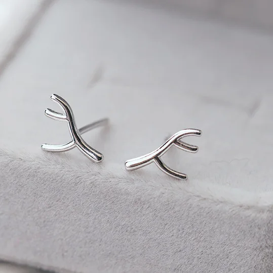 simple Elk horn earring 100% 925 Sterling silver Jewelry fashion Hypoallergenic Stud earrings for women gift
