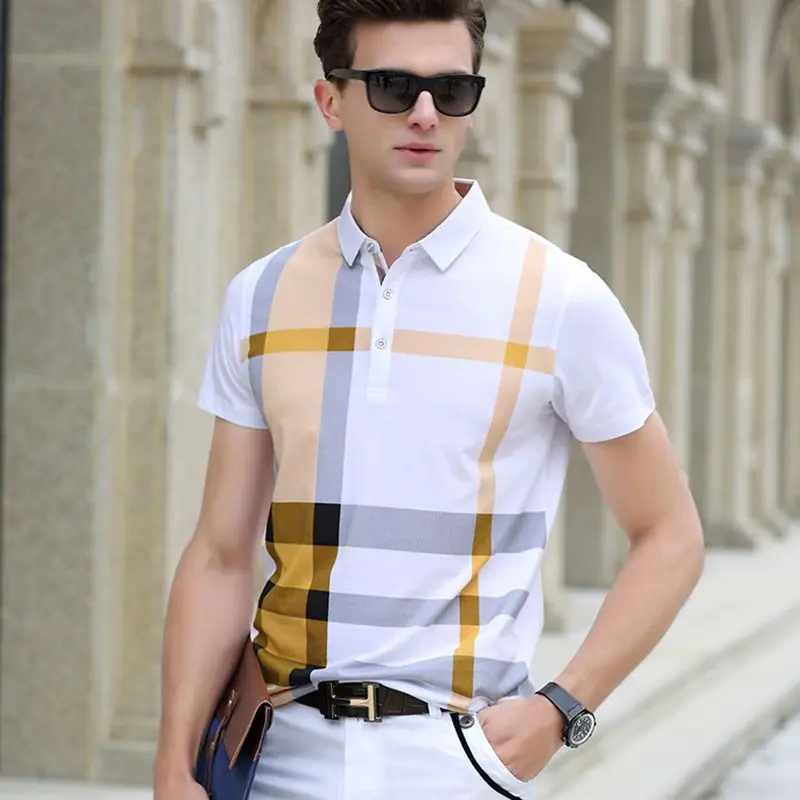 Summer polo shirt for men with short sleeves and turn-down collar-0