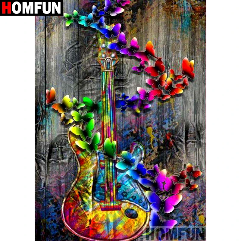 

HOMFUN Full Square/Round Drill 5D DIY Diamond Painting "Butterfly guitar" Embroidery Cross Stitch 3D Home Decor A10898