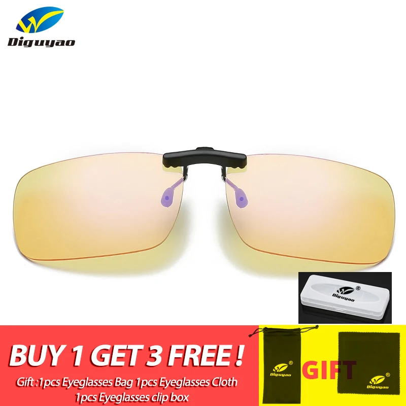 

Men high quality Eyeglasses Anti Blue Ray Clip-on Clip Lens For Light Computer gaming TV Working yellow glasses clip on Eyewear