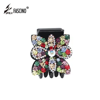 

2018 New Design Fashion Charm Hair Jewelry Leather Hair Claws Clips Luxury Full Crystal Rhinestones Women Hair Crab Jaw Clips