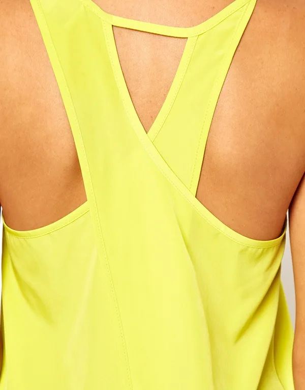 Модный женский шифоновый жилет сплошной цвет без рукавов сзади крест ласточкин хвост дизайн шифоновые топы женский желтый топ на бретелях