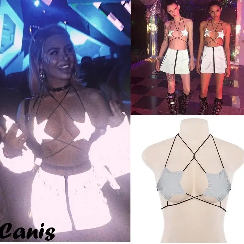 

New Womens Ladies Clubwear Bandage Top Starfish Reflective T shirt Night Club Summer T-Shirts