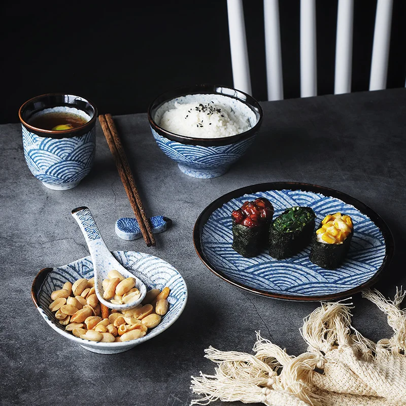 NIMITIME японский стиль керамические чаши для риса и супа ложка чайная чашка ресторанная посуда набор