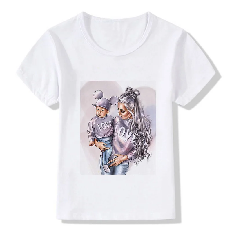 Забавная футболка для мальчиков с красивым принтом «супер мама», Детская рубашка с мышкой модная повседневная детская одежда короткий рукав