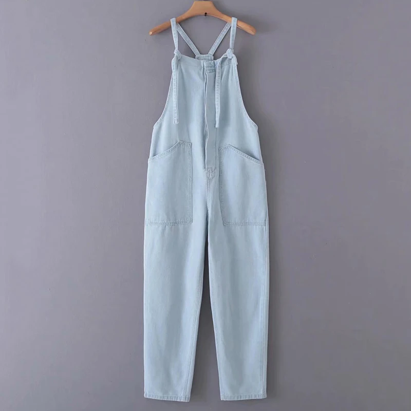 

Jumpsuit Womens Summer 2019 Street Sexy Trend New Light Blue Pocket Decorative Denim Strap Jumpsuit Beach Holiday Party Rompers