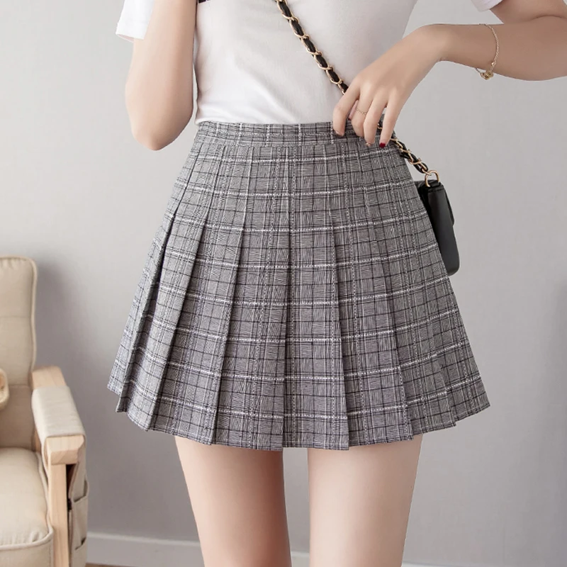 Мини-клетчатая юбка, летняя плиссированная юбка, высокая талия, школьная Женская Корейская каваи для женщин, Harajuku, черная, розовая клетчатая юбка s