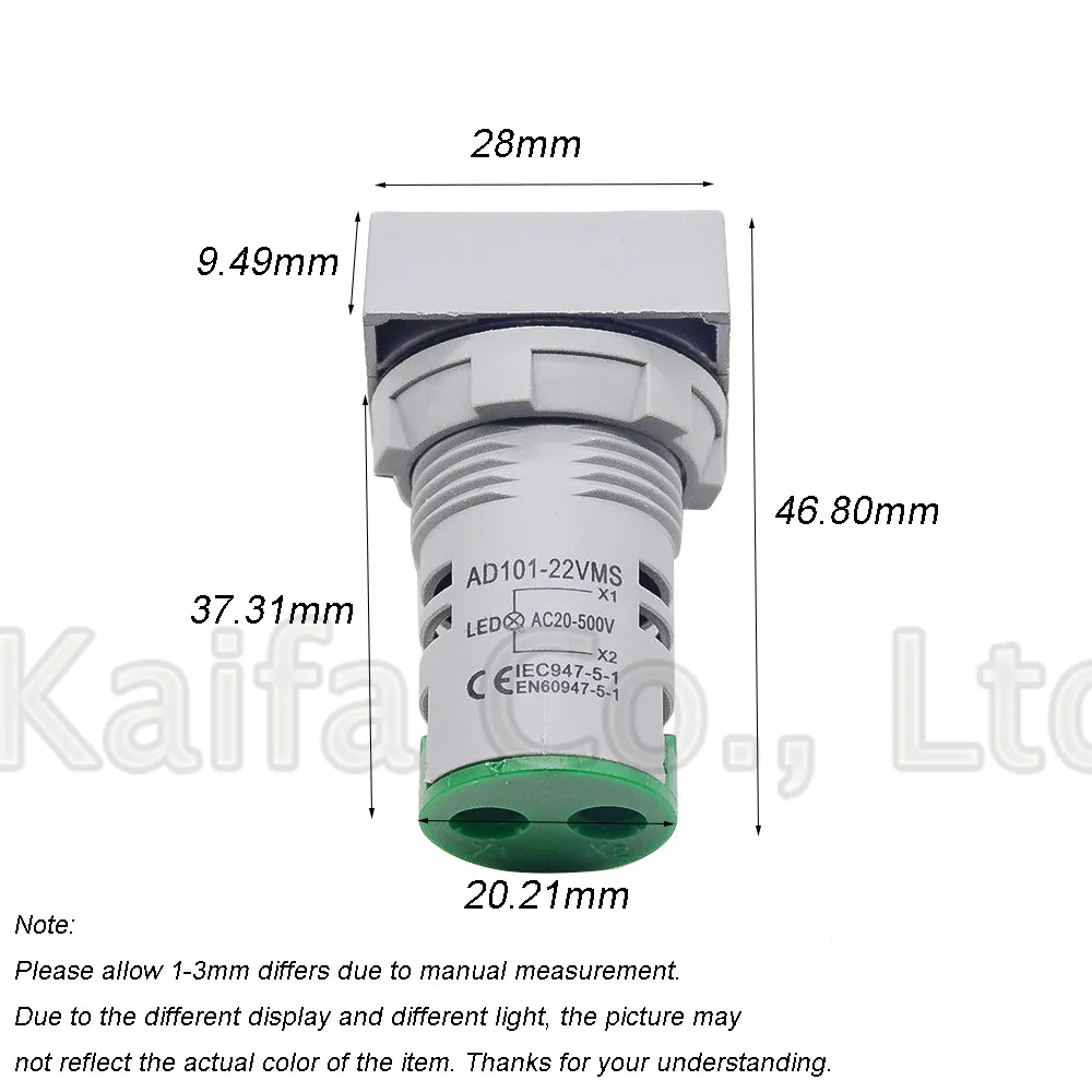 22 мм Диапазон измерения переменного тока 12-500 в вольтметр квадратная панель светодиодный цифровой измеритель напряжения индикатор светильник выходное напряжение AC22-500V