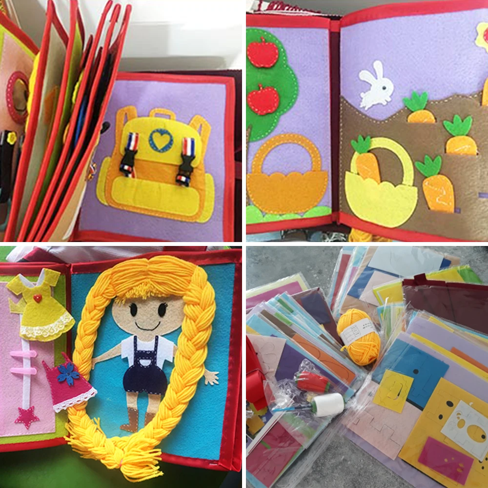 Bebé dibujos animados educación tela libro no tejido hecho a mano pintura Animal libro material de embalaje DIY niño cuento de hadas libro de tela - 5