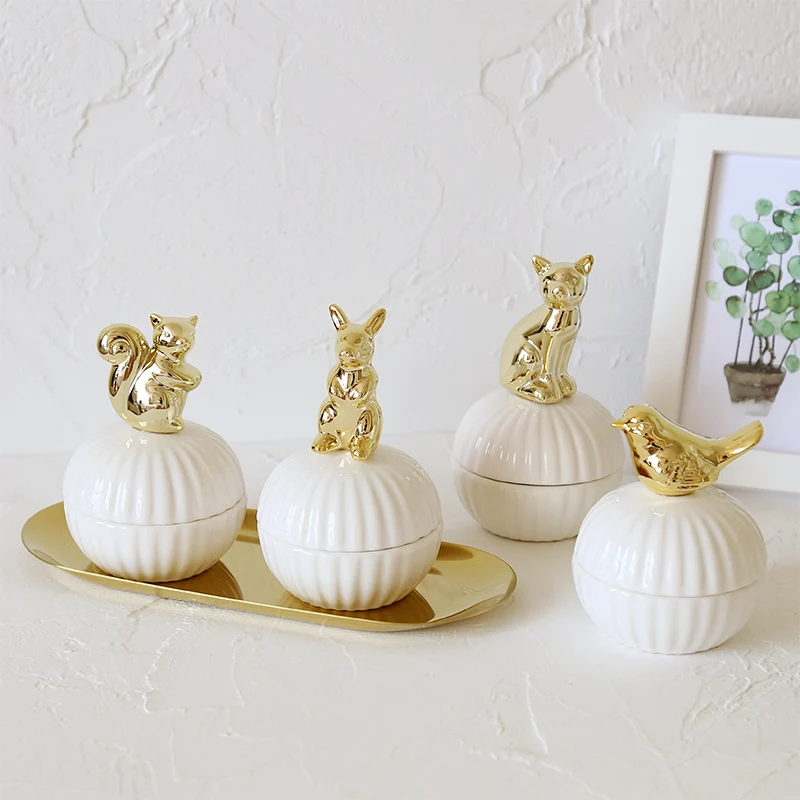 Colored porcelain small animals jewelry box earrings necklaces