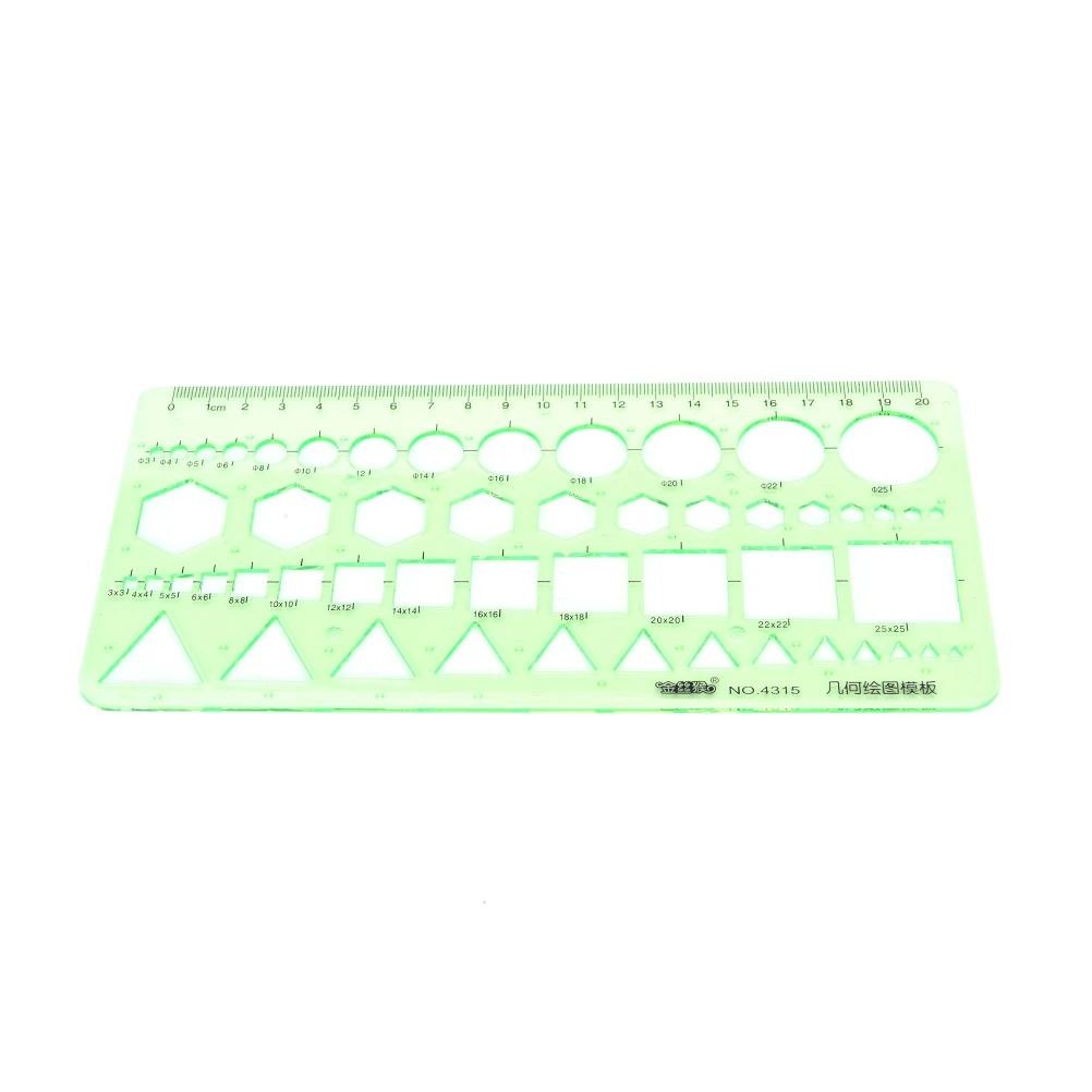 1Pcs Brand New Green Plastic Circles Squares Geometric Template Ruler Suitable For Student School Stationery