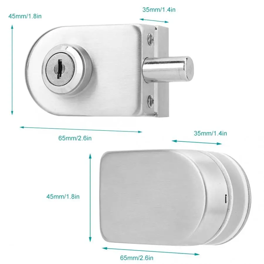 cerradura puerta Stainless Steel Double Glass Door Lock Latch with Keys for Home Security Accessories 188A Glass Door Lock