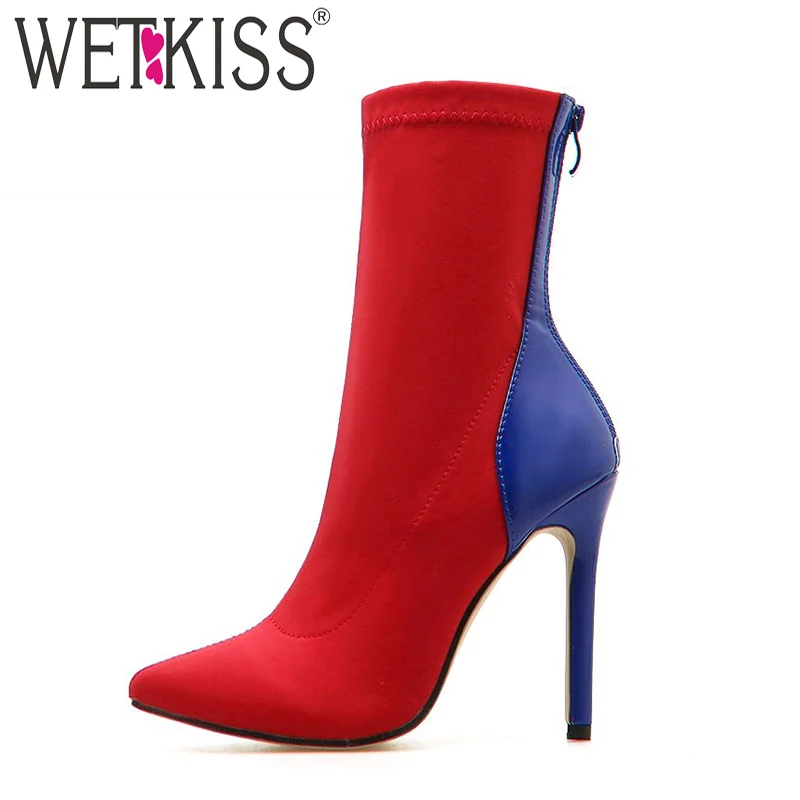 

WETKISS Sexy Thin High Heels Women Ankle Boots Pointed Toe Footwear Zip Female Bootie Fashion Shoes Woman 2019 Spring New