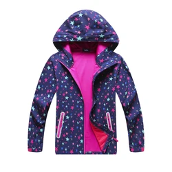 Primavera outono à prova de chuva criança casaco marinha do bebê meninas jaquetas de casca macia com capuz crianças outerwear crianças roupas para 3 12 anos de idade