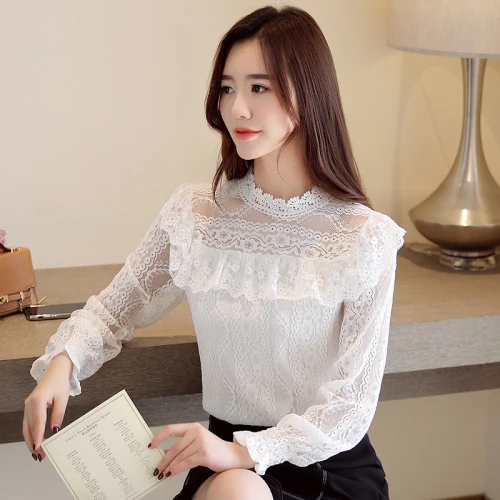 

2019 women blouse clothes blusas sexy hollow Lace shirt wome shirts womens tops and blouses fashion blusones de mujer largos