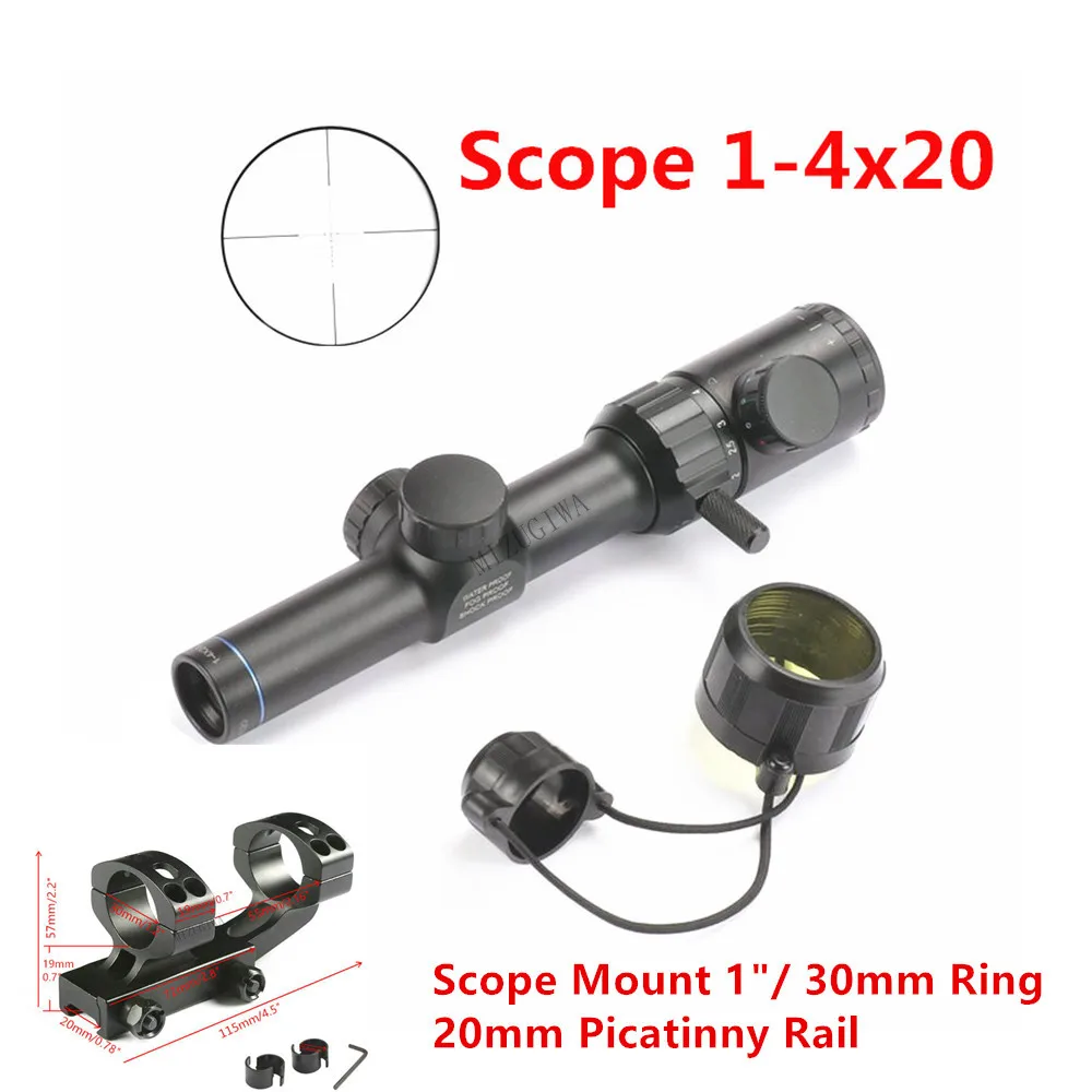 

Tactical Scope 1-4x20 Rifle Red Green illumination Range Finder Reticle BDC Sight Scope Mount 1"/ 30mm Ring 20mm Picatinny Rail