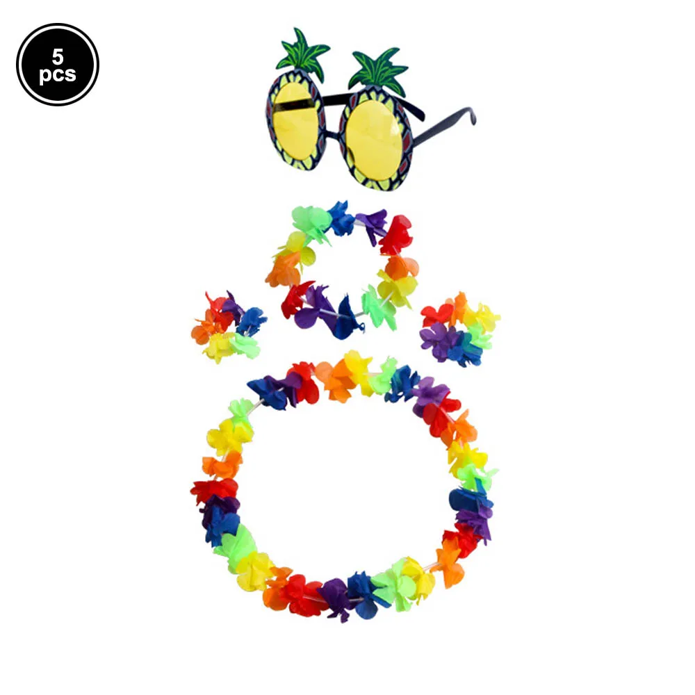 5 шт. Гавайские вечерние комплекты декора солнцезащитные очки с дизайном «ананас» Тропическое Ожерелье Браслет повязка на голову нарядное платье костюмы гирлянда из цветов комплект - Цвет: 2