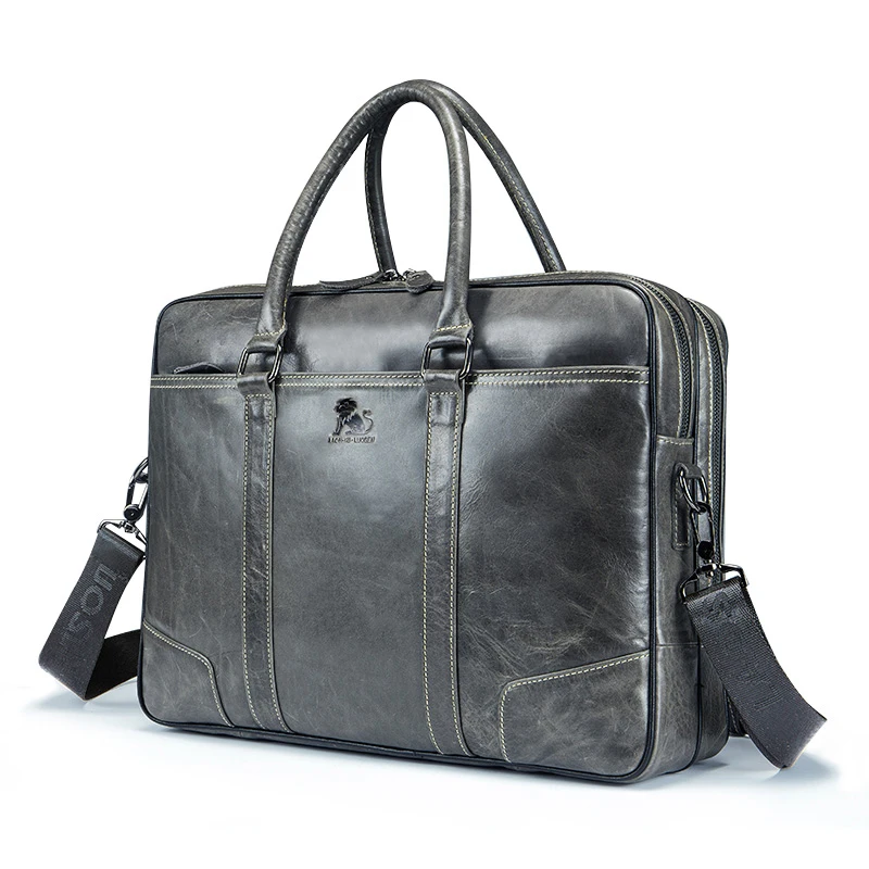 

LAOSHIZI LUOSEN Laptop Bag 14 Inches Of Genuine Leather Men Shoulder Bags Business Casual Office Briefcase Bag Handbag 91502