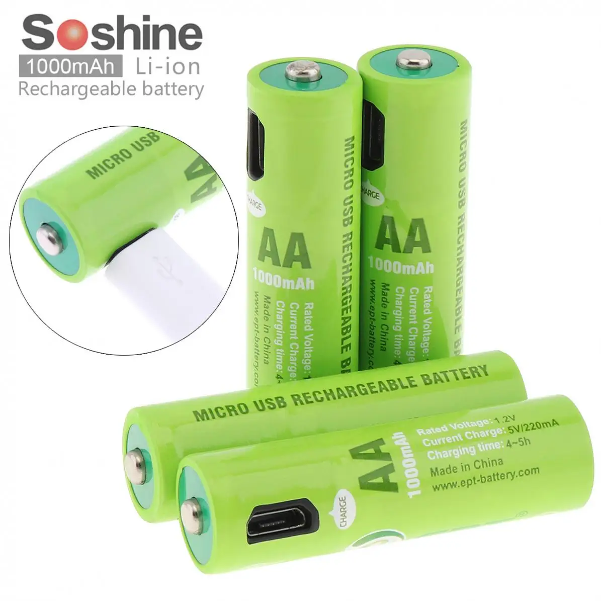 4 шт./лот Soshine 1000 мАч NiMH AA Аккумуляторная батарея с портом Micro USB для
