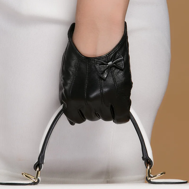 US $23.52 Gours Winter Leather Gloves Women Short Red Black Green Ladies Glove New Brand Bowknot Goatskin Mittens Guantes Gsl047