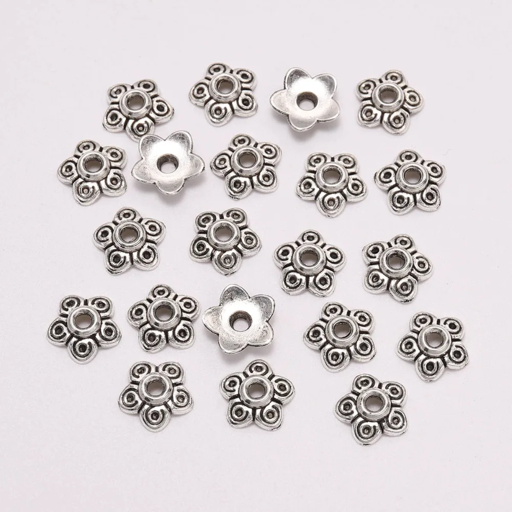 

50pcs/Lot 10mm 5 Petals Antique Silver Bead Caps For Jewelry Making Bead Caps End Alloy Receptacle Flower Torus DIY Spaced Apart