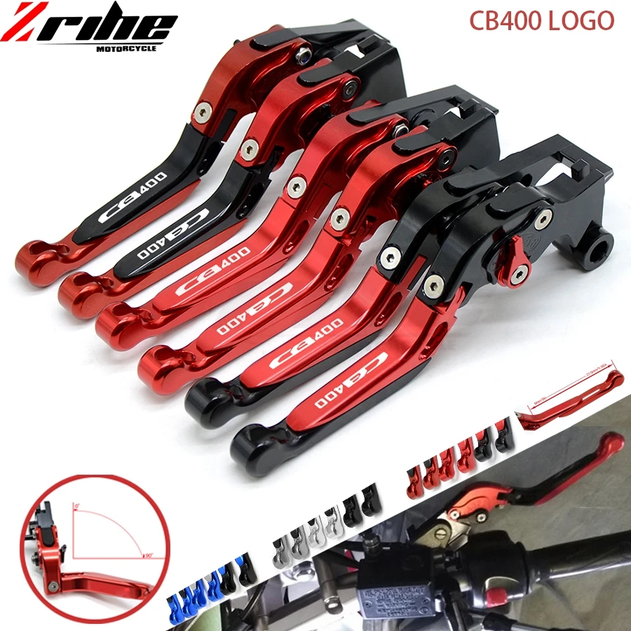 With Logo Motorcycle Folding Extendable CNC Moto Adjustable Clutch Brake Levers For Honda cb400 1996 96