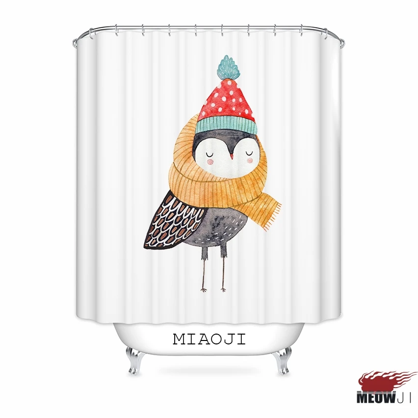 

[MIAOJI] Lovely Owl Cartoon Kids Girl Cute Printed Polyester Fabric Bathroom Shower Curtain with Hooks Free Shipping