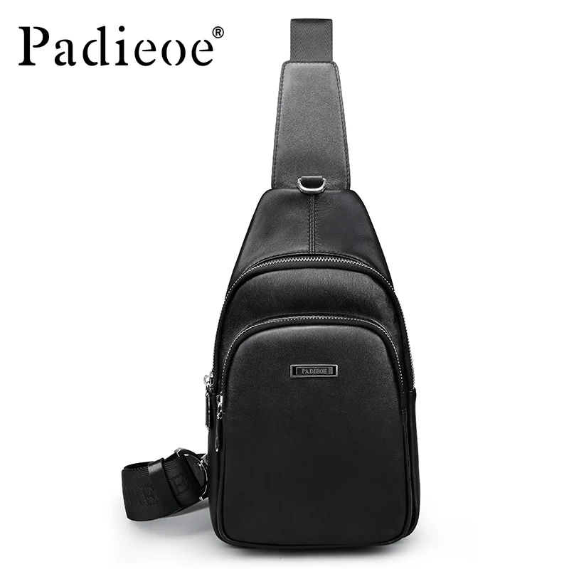 

Padieoe Luxury Genuine Leather Men's Chest Bag Deluxe Fashion Business Man Messenger Bag Handbag High Quality Durable Chest Bag