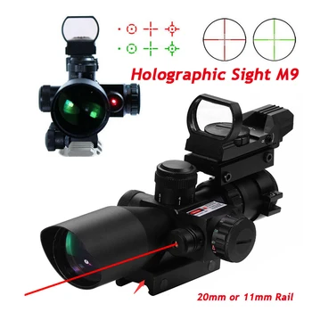 comprar M9 2.5-10X40 Tático Mira Laser Vermelho + Vista Holográfica Reflex 4 Reticle Rifle Scope 11mm /20mm Militar Sniper Escopo Vista
