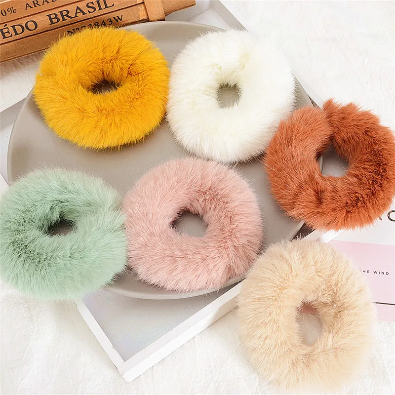 Cute Elastic Hair Bands Girls Artificial Faux Fur Rubber Elastic Ring