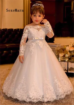 

Off the Shoulder White Ivory Flower Girls Dresses for Wedding Puffy Tulle Lace Kids Princess Birthday Dress First Communion Gown